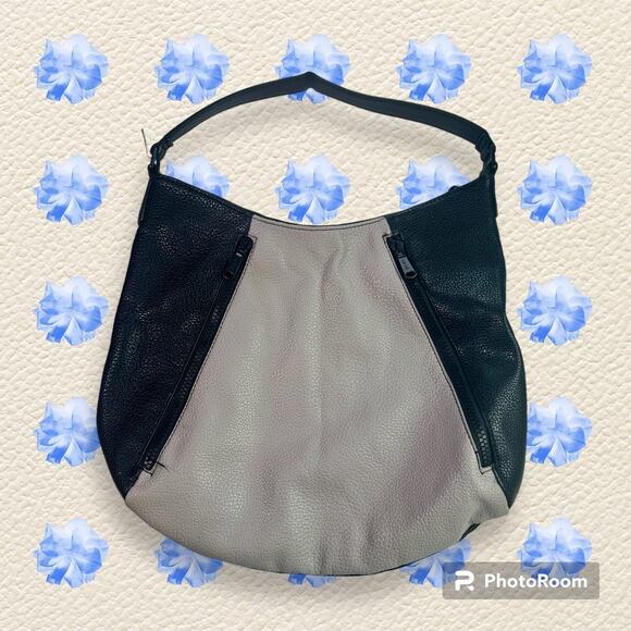 Colab Gray & Black Vegan Leather Large Size Minimalist Mod Hobo Bag Purse - Picture 1 of 9